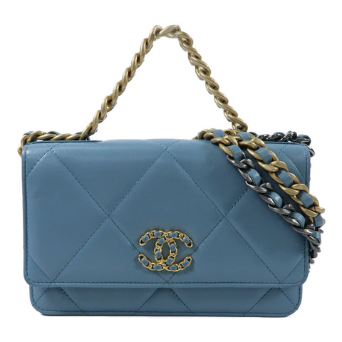 CHANEL 羊皮皮革C19 Wallet On Chain金扣鏈帶手挽肩背兩用袋