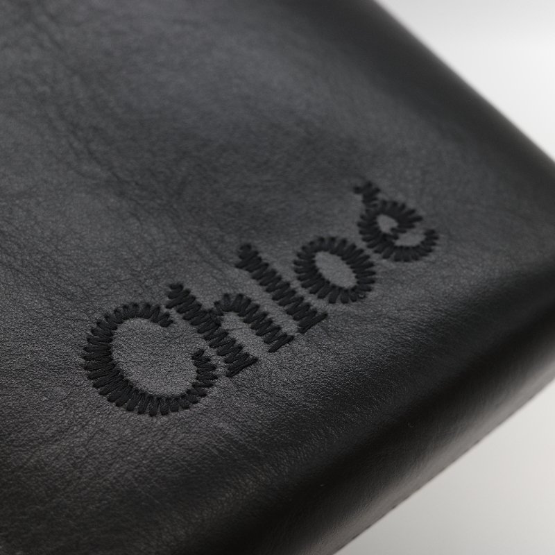 Chloé 蔻依 Sense 經典黑色 拋光小牛皮 微型  立體刺繡 Logo 迷你兩用托特包-10