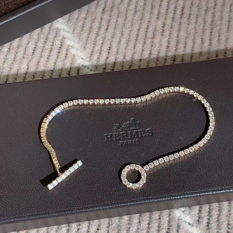 Hermes愛馬仕18K玫瑰金滿鑽小Q手鍊SH 小號，上手很美 很閃，2023年購入-3