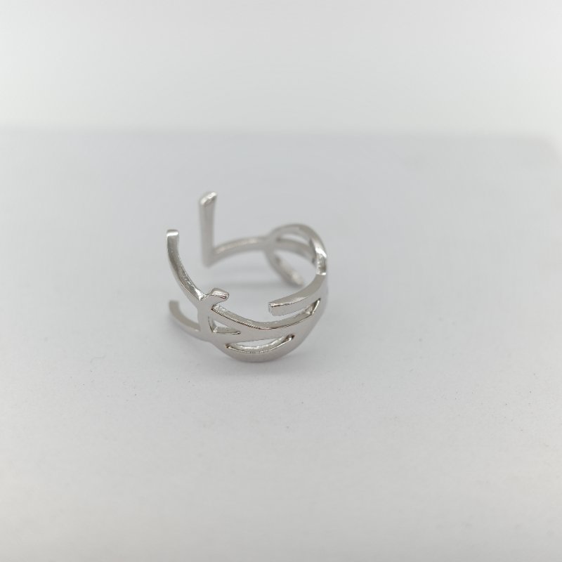 Saint Laurent YSL 聖羅蘭 Opyum銀色 金屬 扭曲設計 YSL 標誌造型戒指-1