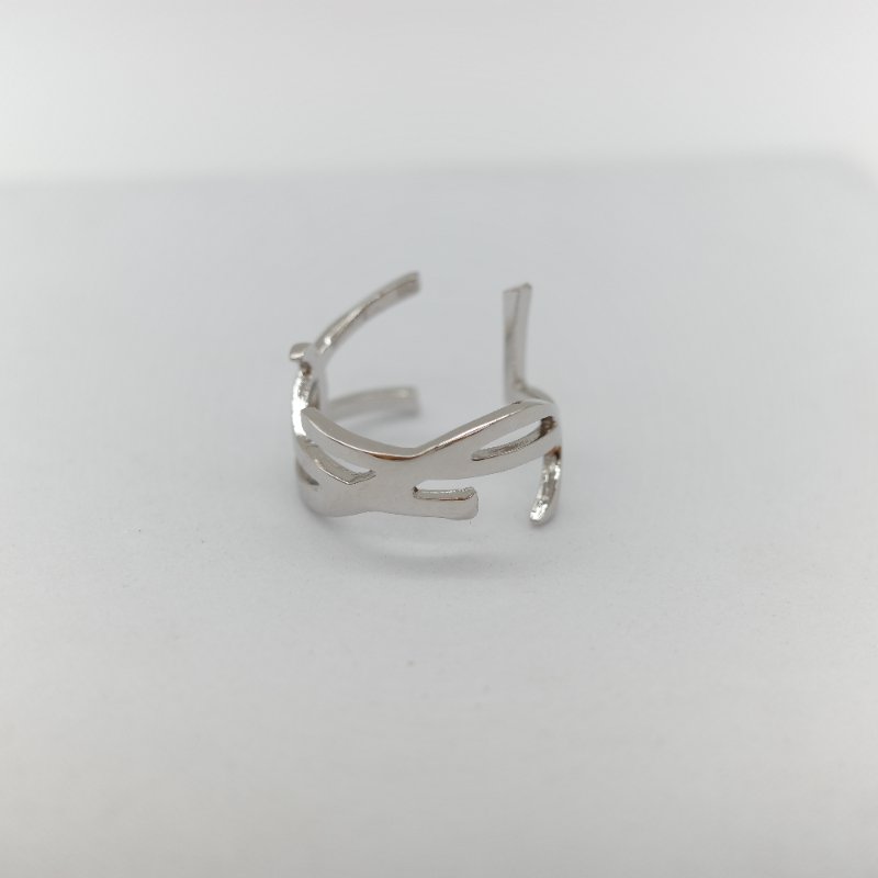 Saint Laurent YSL 聖羅蘭 Opyum銀色 金屬 扭曲設計 YSL 標誌造型戒指-3