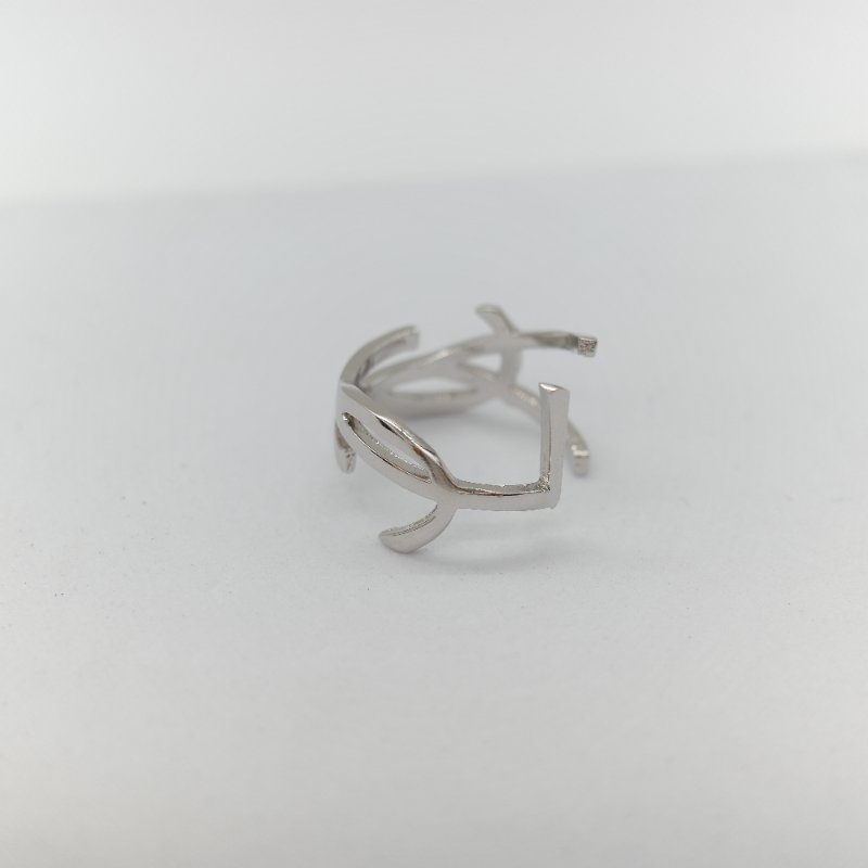 Saint Laurent YSL 聖羅蘭 Opyum銀色 金屬 扭曲設計 YSL 標誌造型戒指-5