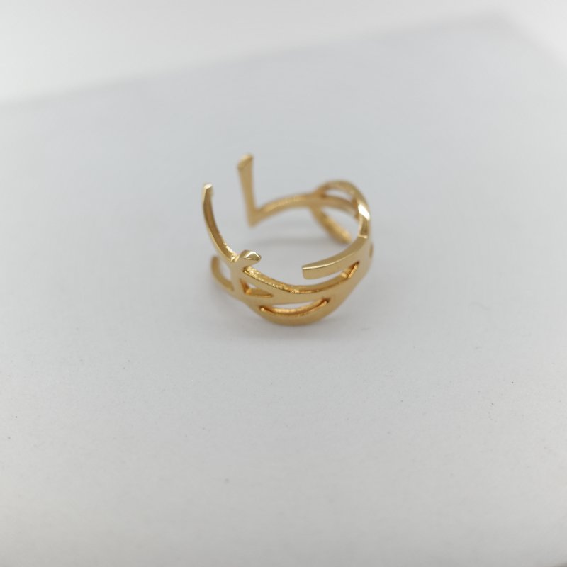 Saint Laurent YSL 聖羅蘭 Opyum 金色 黃銅金屬 扭曲設計 YSL 標誌造型戒指-1