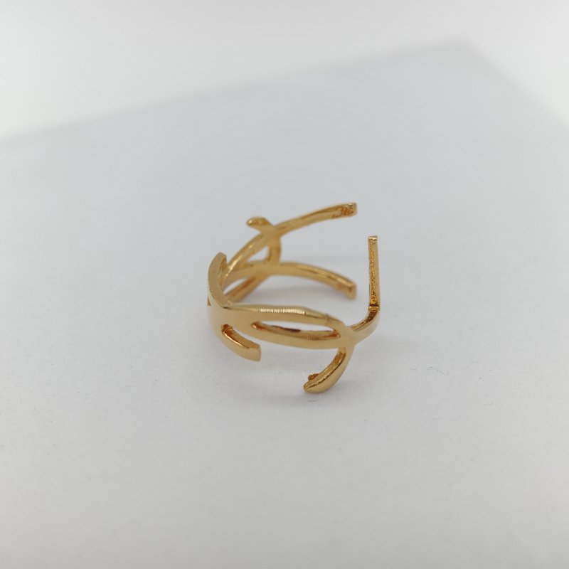 Saint Laurent YSL 聖羅蘭 Opyum 金色 黃銅金屬 扭曲設計 YSL 標誌造型戒指-3