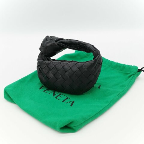 Bottega Veneta 寶緹嘉 Mini Jodie 經典黑色 頂級小羊皮 Intrecciato 手工編織皮革打結提把手提包