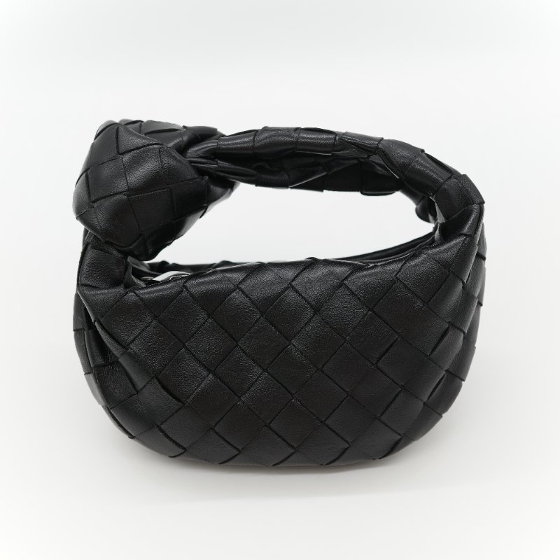 Bottega Veneta 寶緹嘉 Mini Jodie 經典黑色 頂級小羊皮 Intrecciato 手工編織皮革打結提把手提包-1