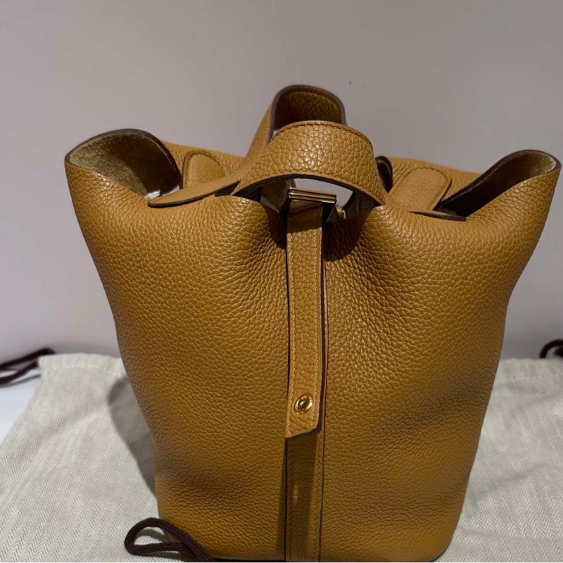 愛馬仕Hermes18 芝麻色18菜籃子  TC皮  金扣  d刻  缺鎖鑰匙-0