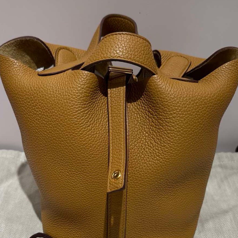 愛馬仕Hermes18 芝麻色18菜籃子  TC皮  金扣  d刻  缺鎖鑰匙-5