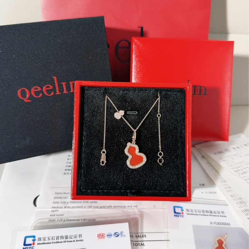 Qeelin麒麟 Wulu系列 紅瑪瑙雙葫蘆吊墜項鍊，中號 尺寸13.8×18.4mm-3