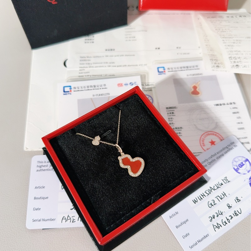 Qeelin麒麟 Wulu系列 紅瑪瑙雙葫蘆吊墜項鍊，中號 尺寸13.8×18.4mm-4