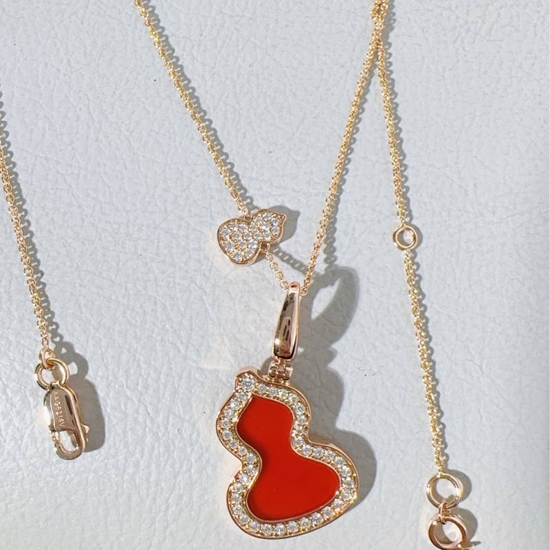 Qeelin麒麟 Wulu系列 紅瑪瑙雙葫蘆吊墜項鍊，中號 尺寸13.8×18.4mm-5