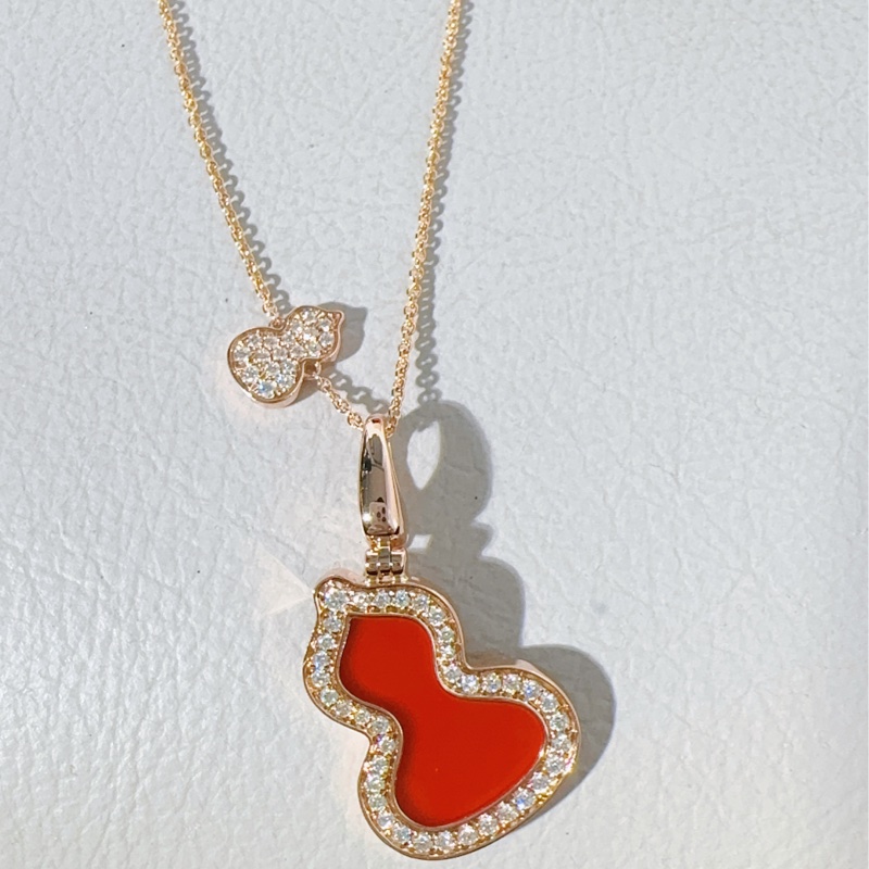 Qeelin麒麟 Wulu系列 紅瑪瑙雙葫蘆吊墜項鍊，中號 尺寸13.8×18.4mm-7