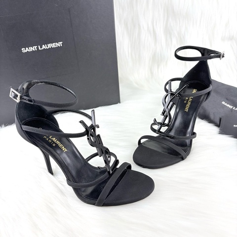 全新SAINT LAURENT YSL聖羅蘭黑色大Logo漆皮高跟鞋 尺碼36