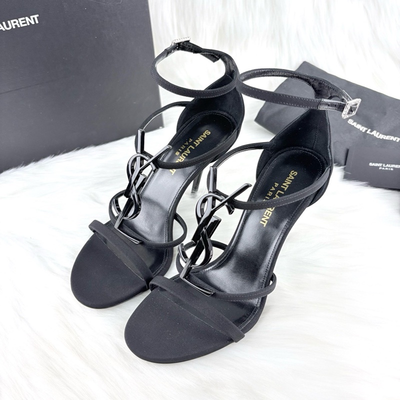 全新SAINT LAURENT YSL聖羅蘭黑色大Logo漆皮高跟鞋 尺碼36-1