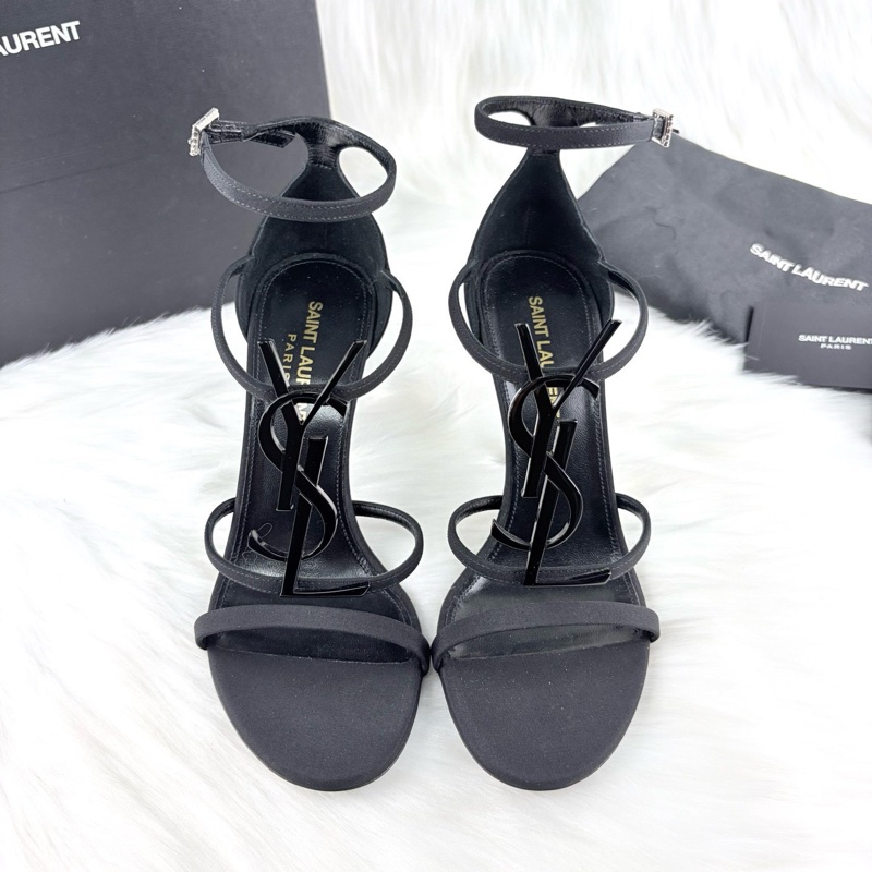 全新SAINT LAURENT YSL聖羅蘭黑色大Logo漆皮高跟鞋 尺碼36-2