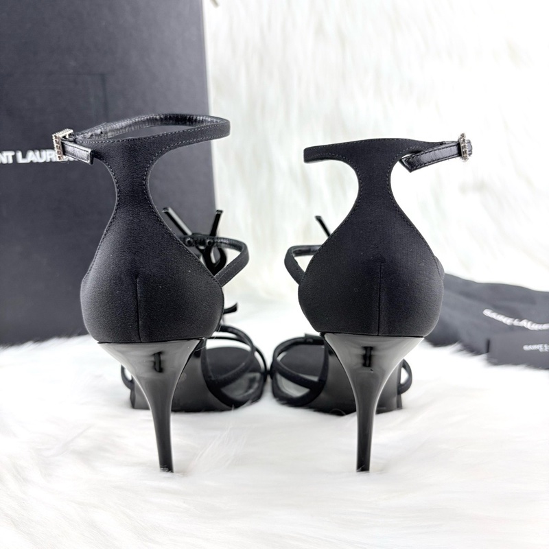 全新SAINT LAURENT YSL聖羅蘭黑色大Logo漆皮高跟鞋 尺碼36-3