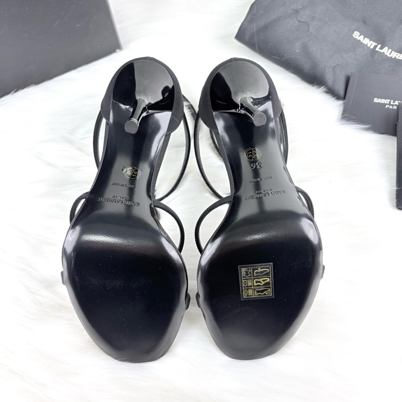 全新SAINT LAURENT YSL聖羅蘭黑色大Logo漆皮高跟鞋 尺碼36-7