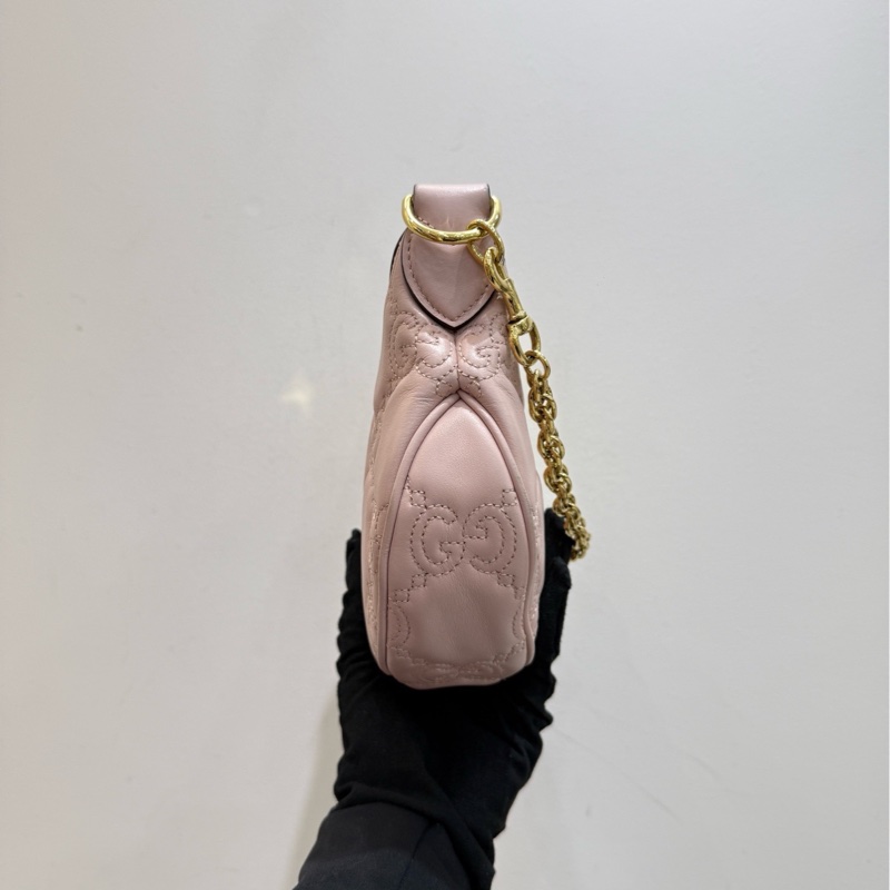Gucci/古馳 粉色金扣牛皮月亮包半月斜挎包小號 底長21cm-4