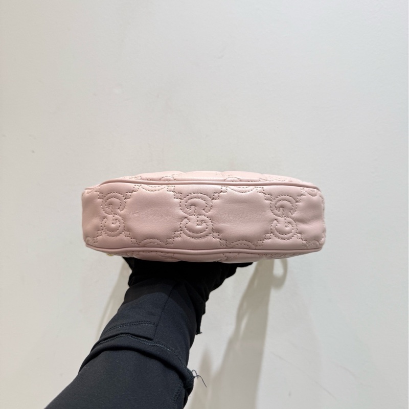 Gucci/古馳 粉色金扣牛皮月亮包半月斜挎包小號 底長21cm-5