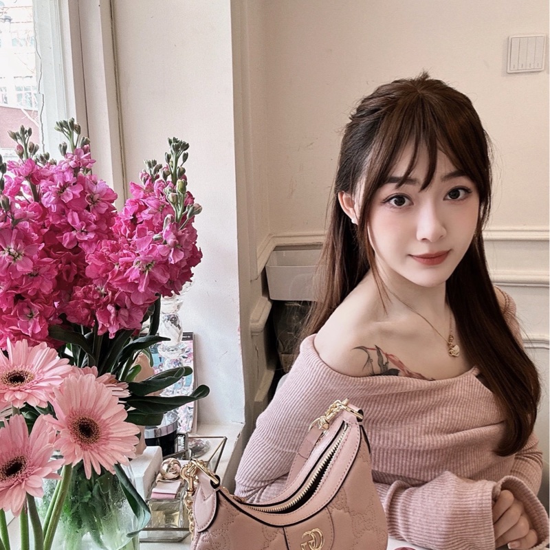 Gucci/古馳 粉色金扣牛皮月亮包半月斜挎包小號 底長21cm-8