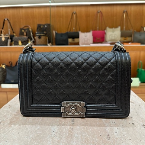 Chanel香奈兒leboy黑銀中號牛皮鏈條包