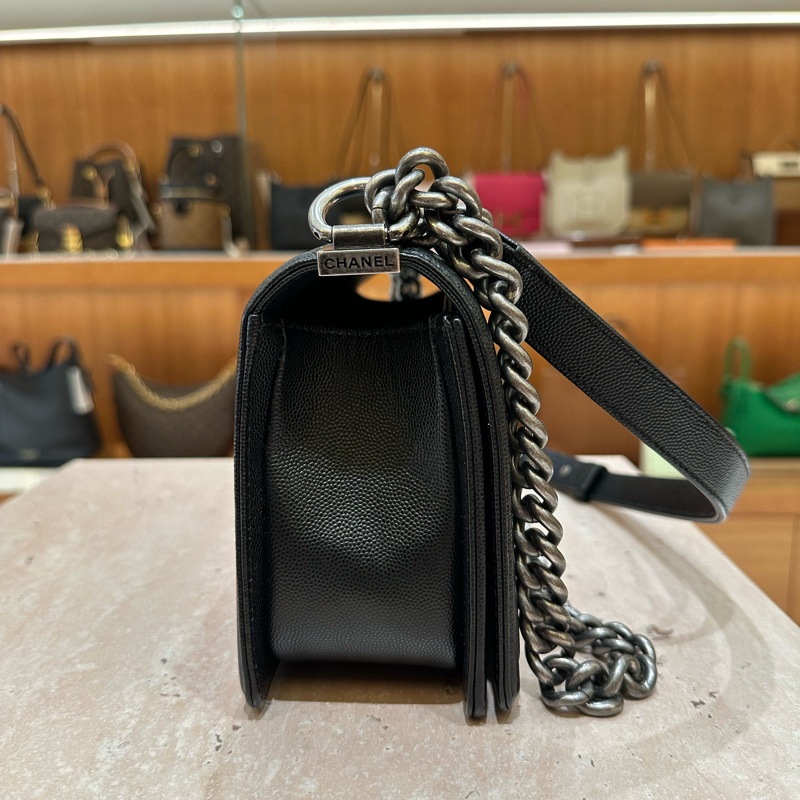 Chanel香奈兒leboy黑銀中號牛皮鏈條包-4