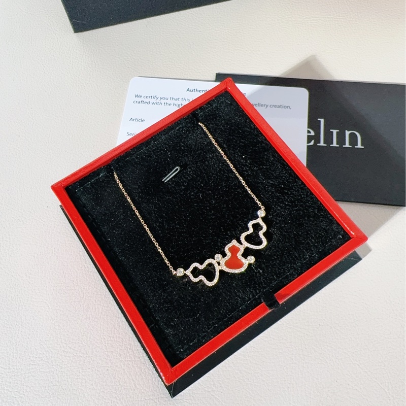 Qeelin麒麟 Wulu系列 18K玫瑰金滿鑽紅瑪瑙三葫蘆項鍊-3