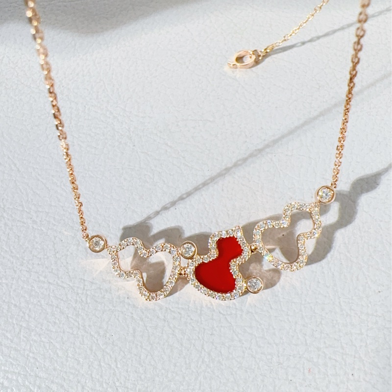 Qeelin麒麟 Wulu系列 18K玫瑰金滿鑽紅瑪瑙三葫蘆項鍊-6