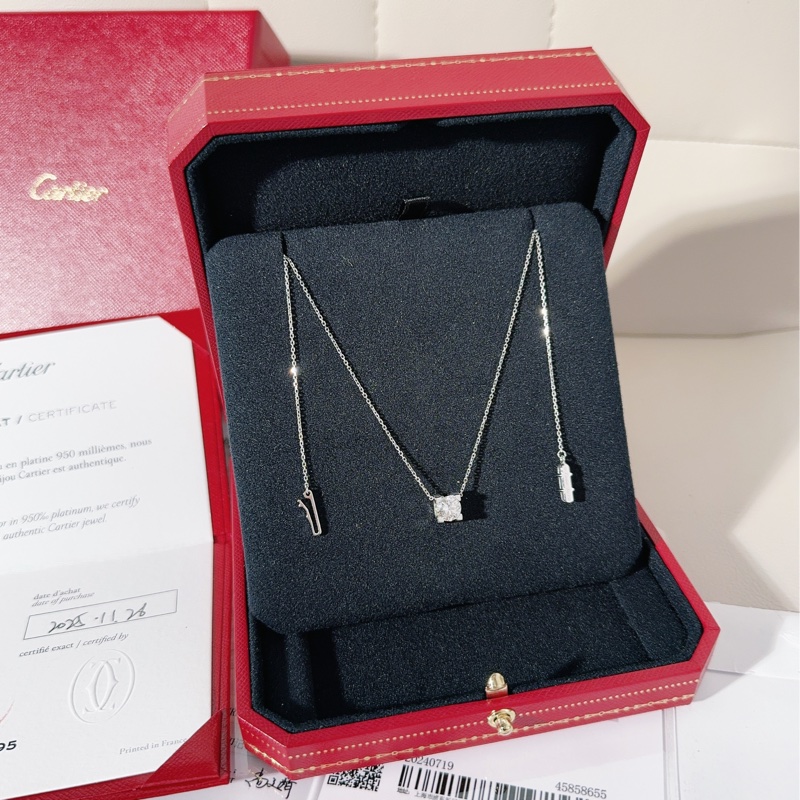 Cartier卡地亞 C DE CARTIER系列 白金單鑽一克拉牛頭石項鍊-3