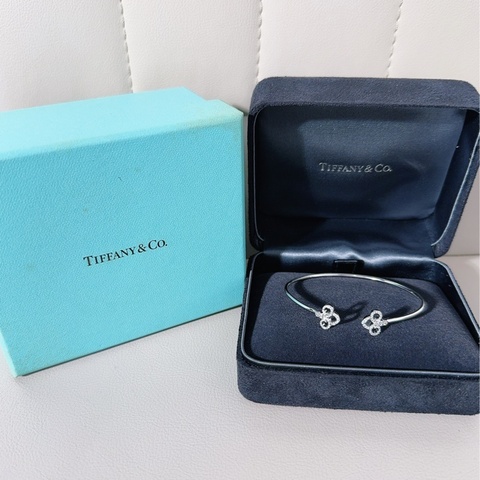 Tiffany 蒂芙尼 Keys系列 鳶尾花 白金滿鑽手鐲