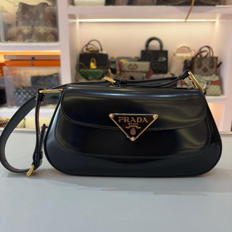 99新 Prada黑色法棍腋下-0