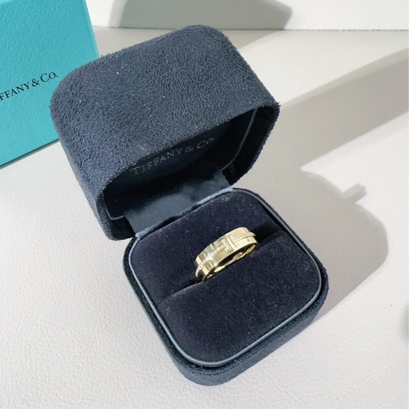 Tiffany蒂芙尼 T系列 18K黃金鑲鑽戒指 50號-2