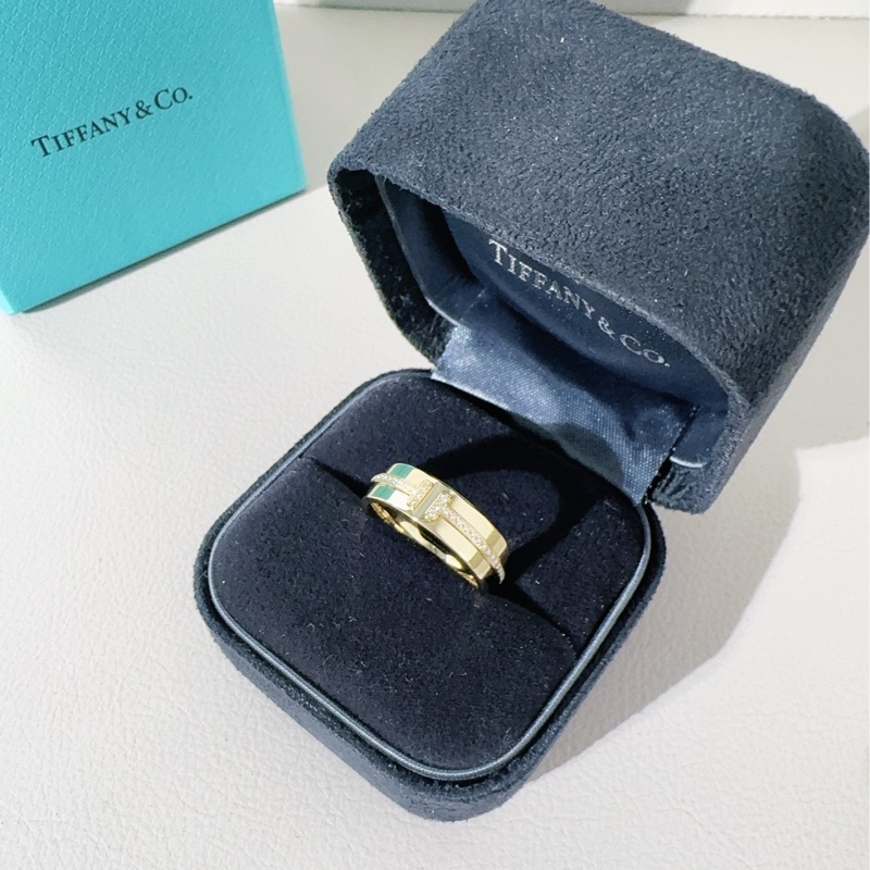 Tiffany蒂芙尼 T系列 18K黃金鑲鑽戒指 50號-3