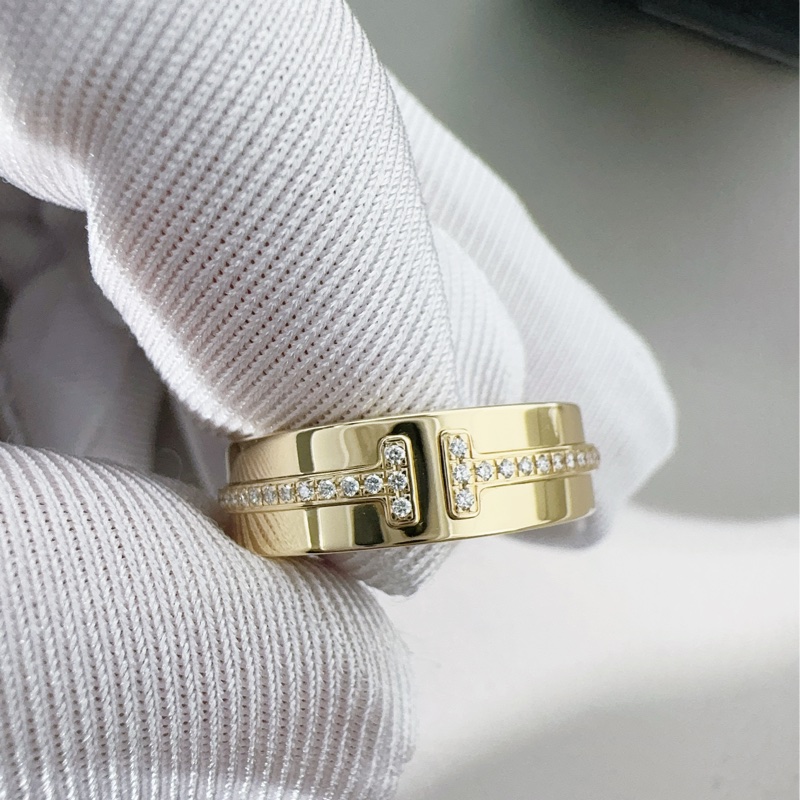 Tiffany蒂芙尼 T系列 18K黃金鑲鑽戒指 50號-4