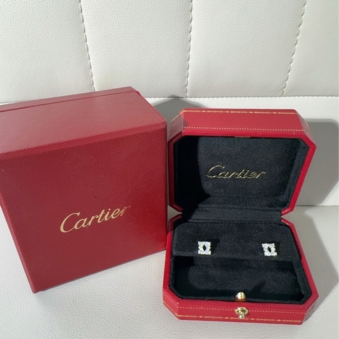 Carier卡地亞 雙C logo 18k白金滿鑽耳釘耳環