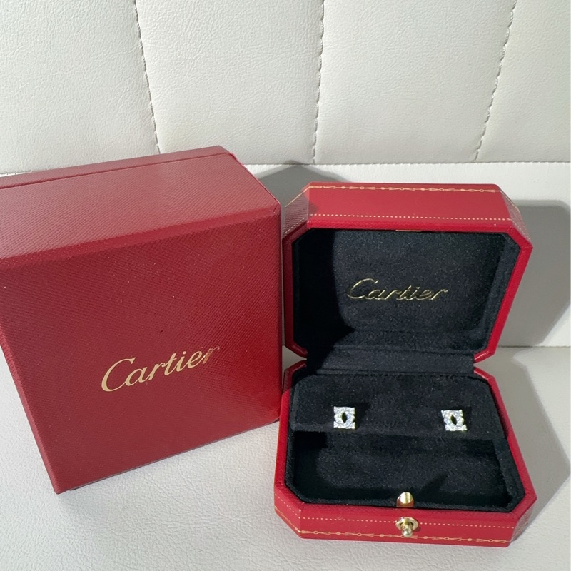 Carier卡地亞 雙C logo 18k白金滿鑽耳釘耳環-0