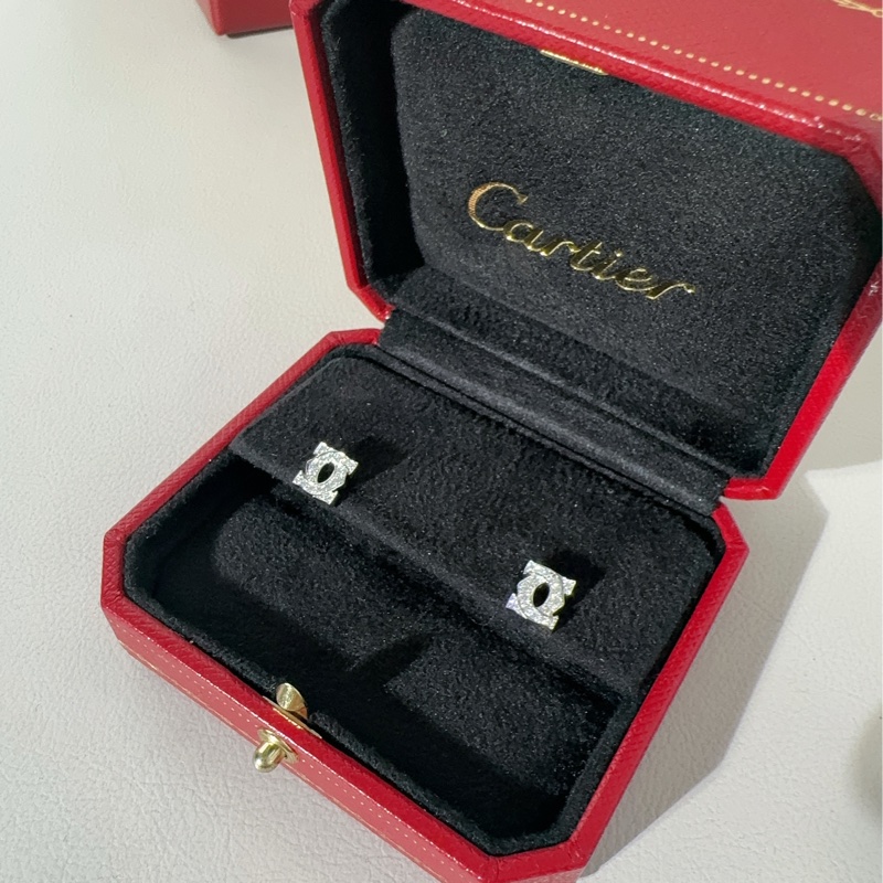 Carier卡地亞 雙C logo 18k白金滿鑽耳釘耳環-2