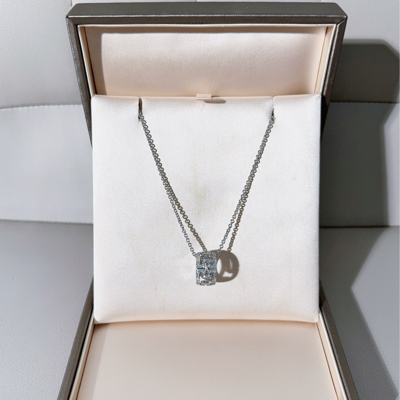 Bvlgari寶格麗 parentesi系列 白金回形針滿鑽鏤空項鍊-1