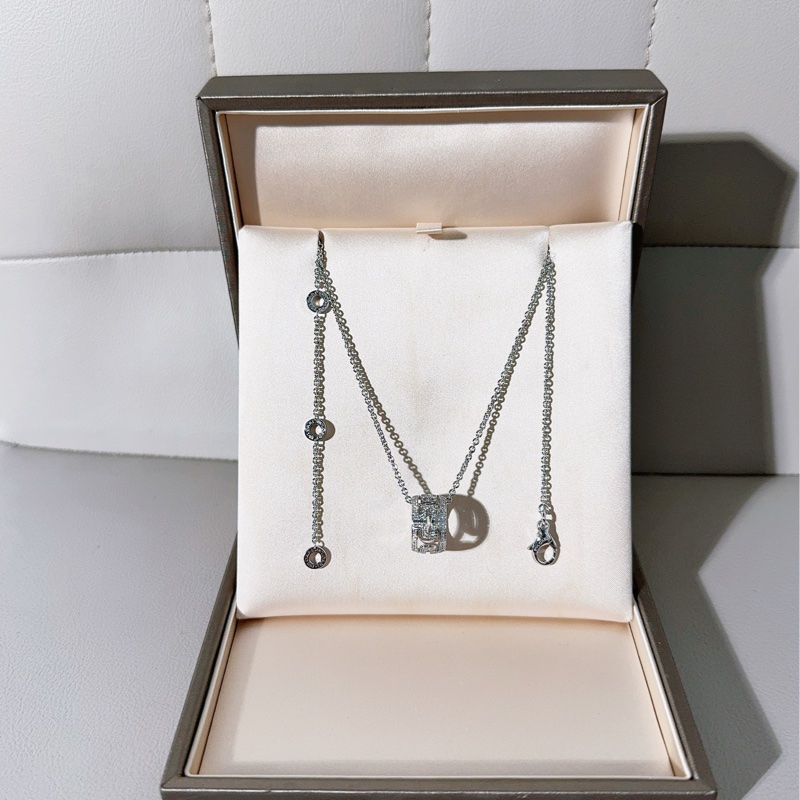 Bvlgari寶格麗 parentesi系列 白金回形針滿鑽鏤空項鍊-2