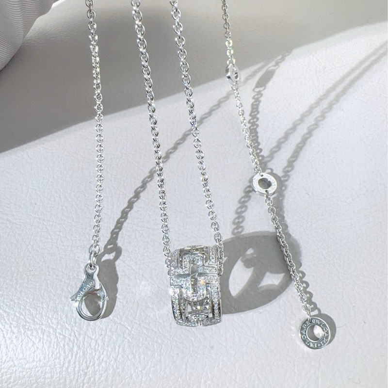 Bvlgari寶格麗 parentesi系列 白金回形針滿鑽鏤空項鍊-5