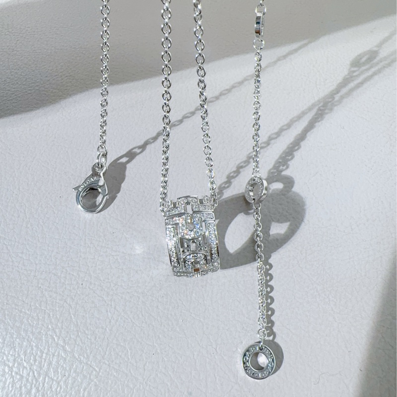 Bvlgari寶格麗 parentesi系列 白金回形針滿鑽鏤空項鍊-6