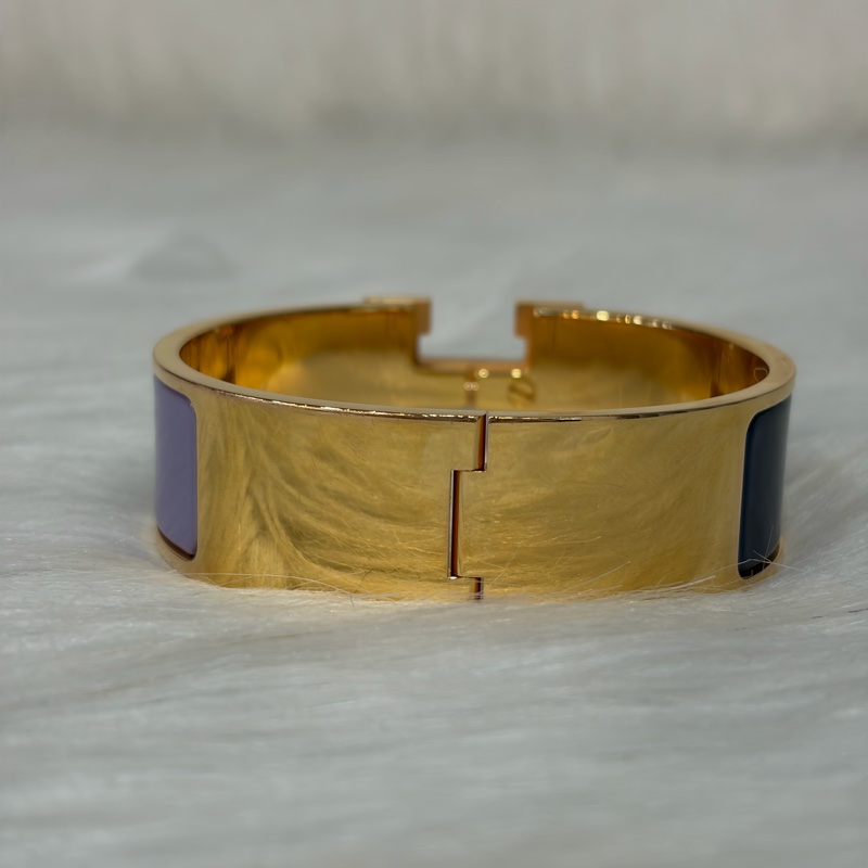 HERMES  金色 丁香紫 艷藍 琺瑯 CLIC H LOGO 寬版 手環 手鐲-1