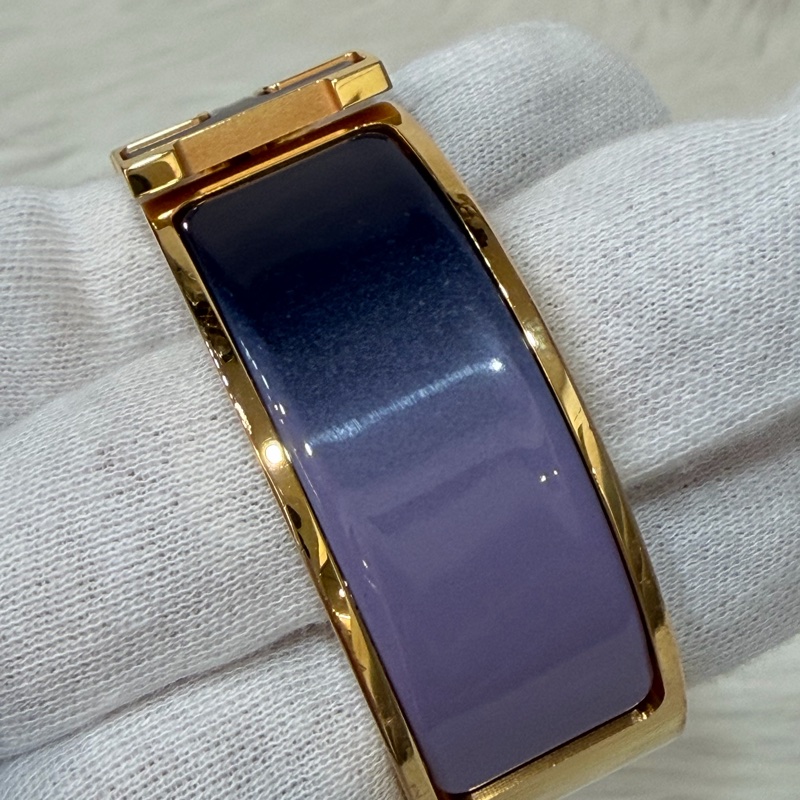 HERMES  金色 丁香紫 艷藍 琺瑯 CLIC H LOGO 寬版 手環 手鐲-7