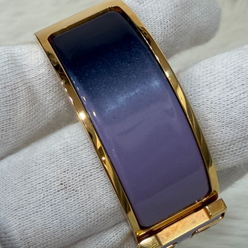 HERMES  金色 丁香紫 艷藍 琺瑯 CLIC H LOGO 寬版 手環 手鐲-8