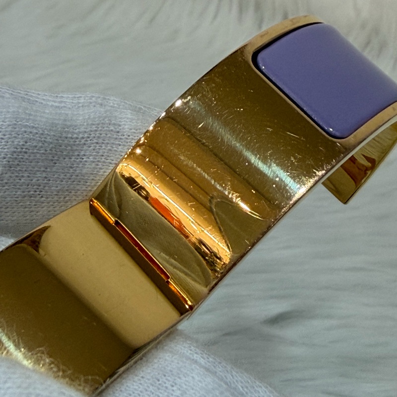 HERMES  金色 丁香紫 艷藍 琺瑯 CLIC H LOGO 寬版 手環 手鐲-9