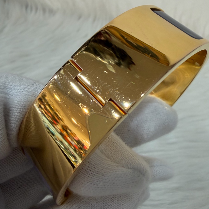 HERMES  金色 丁香紫 艷藍 琺瑯 CLIC H LOGO 寬版 手環 手鐲-13