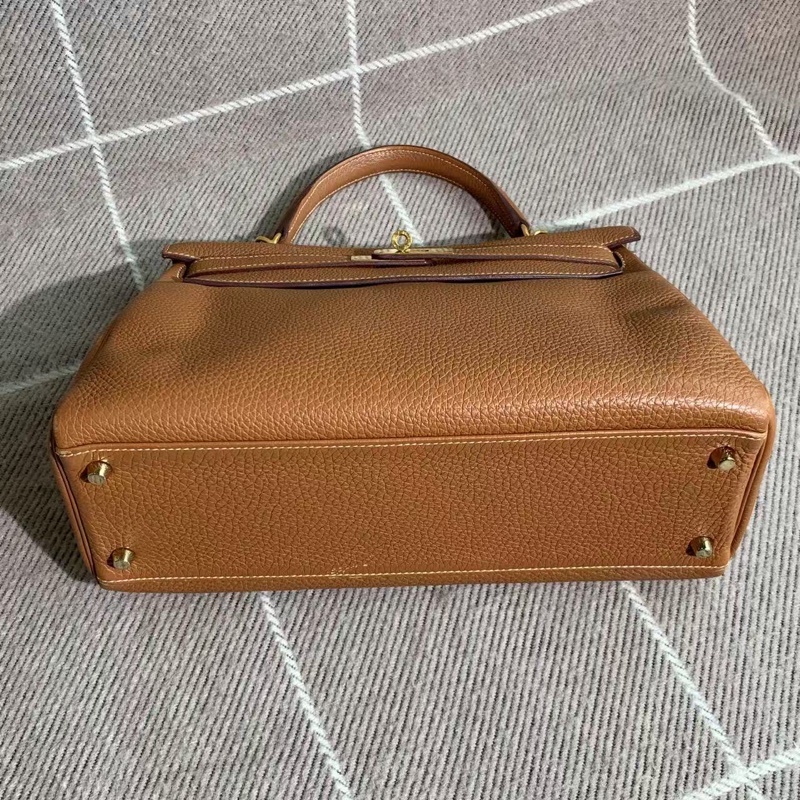 Hermes愛馬仕Kelly32金棕色Togo皮金扣O刻-2