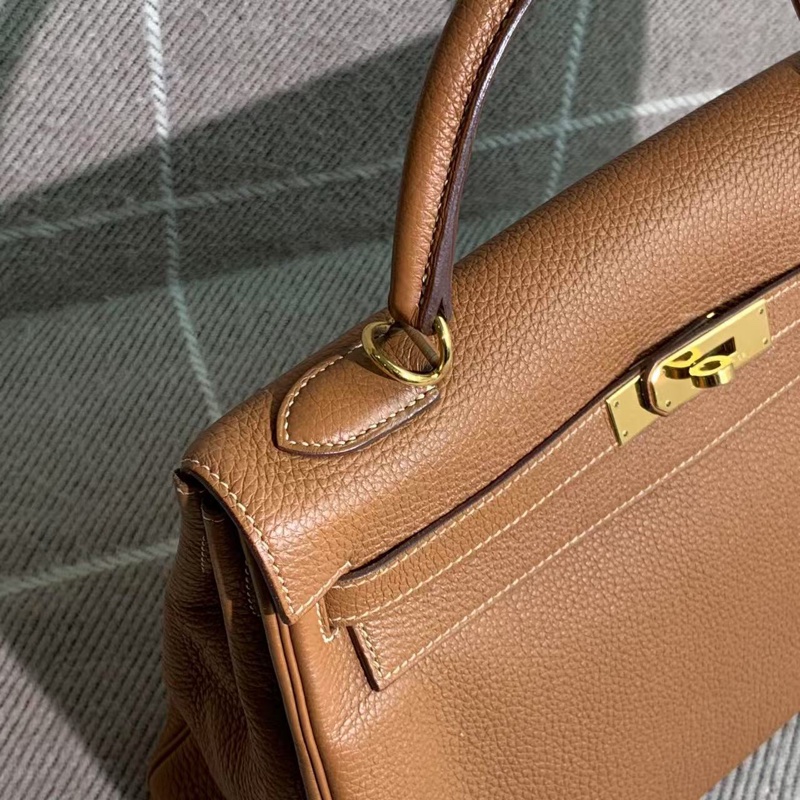 Hermes愛馬仕Kelly32金棕色Togo皮金扣O刻-5
