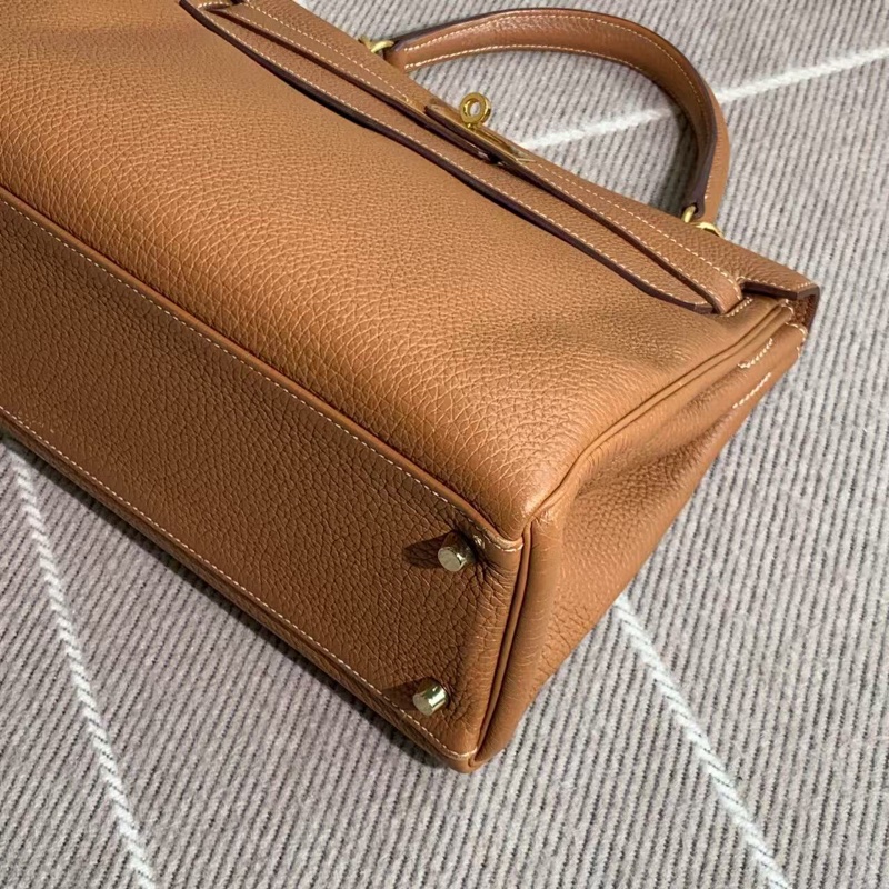 Hermes愛馬仕Kelly32金棕色Togo皮金扣O刻-6