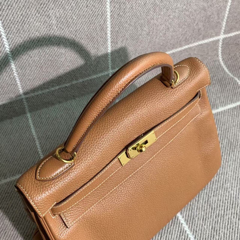 Hermes愛馬仕Kelly32金棕色Togo皮金扣O刻-8
